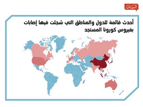 خريطة انتشار فيروس كورونا في العالم ودولة عربية وحيدة وصلها الفايروس