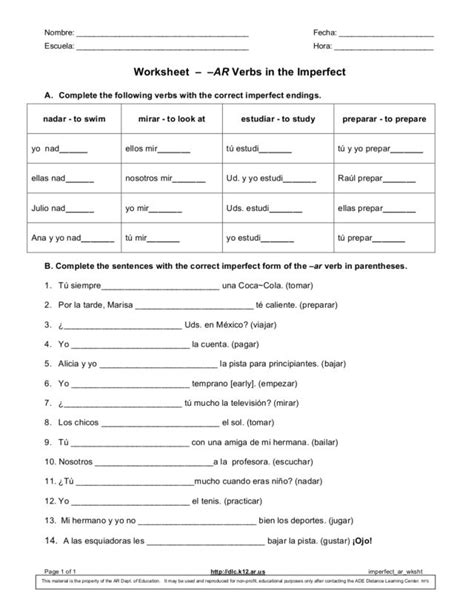 Ar Verb Practice Worksheet Printable Sheet Education