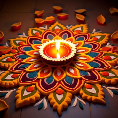 Premium Photo | 3d rendered diwali diya rangoli image