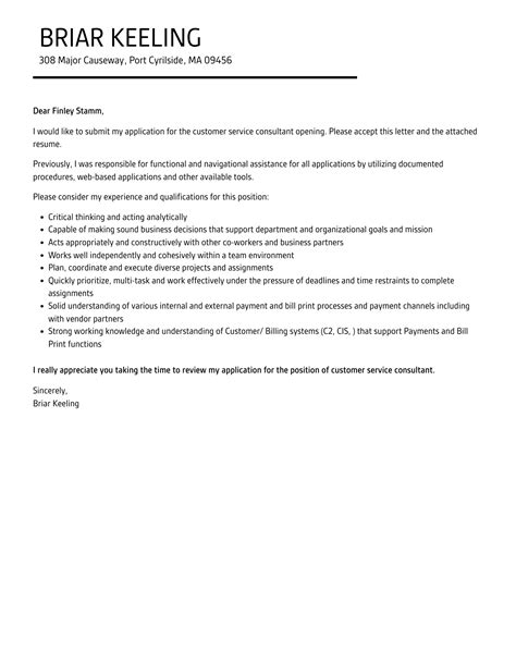 Customer Service Consultant Cover Letter Velvet Jobs