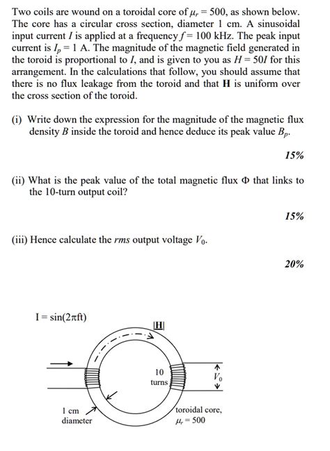 Solved Two Coils Are Wound On A Toroidal Core Of Î¼r 500 As Shown Below The Core Has A