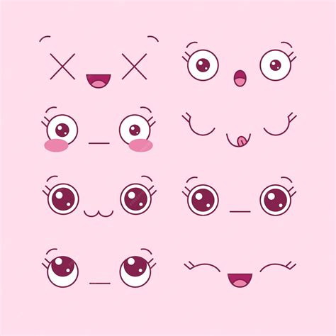 Collection De Visages Kawaii Dessinés à La Main Vecteur Gratuite