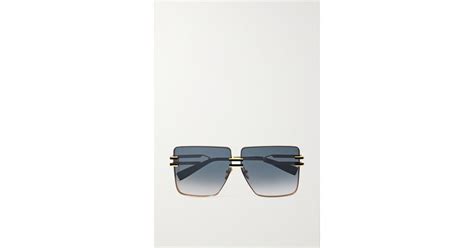 Balmain Gendarme Square Frame Gold Tone And Acetate Sunglasses In Blue