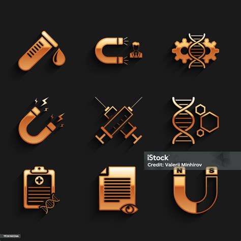 Set Crossed Syringe Paper Page With Eye Magnet Genetic Engineering