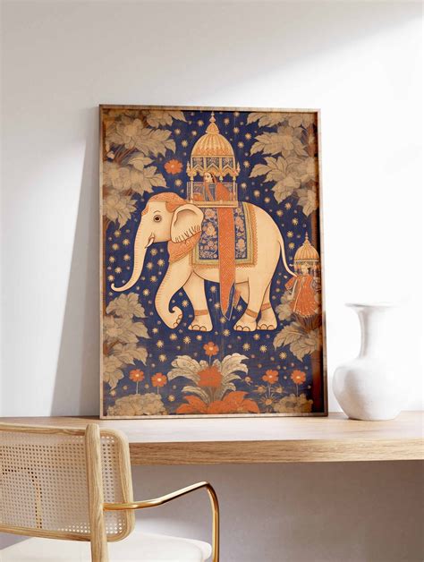 Indian Elephant Print Indian Floral Poster Floral Indian Wall Art