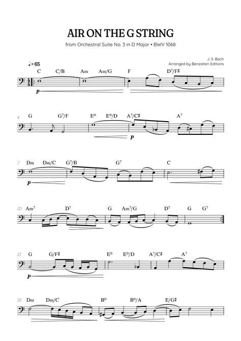 Js Bach • Air On The G String From Suite No 3 Bwv 1068 Cello Sheet