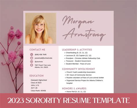 Sorority Resume Template 2023 Sorority Rush Resume Sorority Etsy