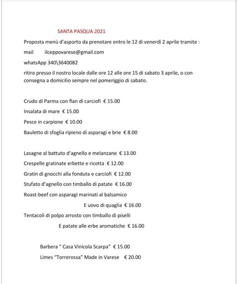 Menu Da Il Ceppo S R L Pub Bar Varese