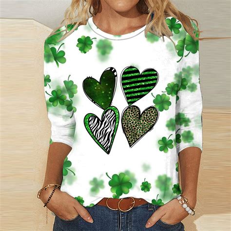 Wiyuqeen St Patricks Day Shirts Women Cute Shamrock Print Tshirts Soft