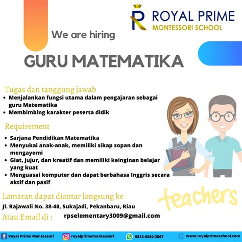 Lowongan Kerja Guru Matematika SD Royal Prime Montessori Pekanbaru