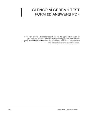 Fillable Online Iliotec Glenco Algebra 1 Test Form 2d Answers