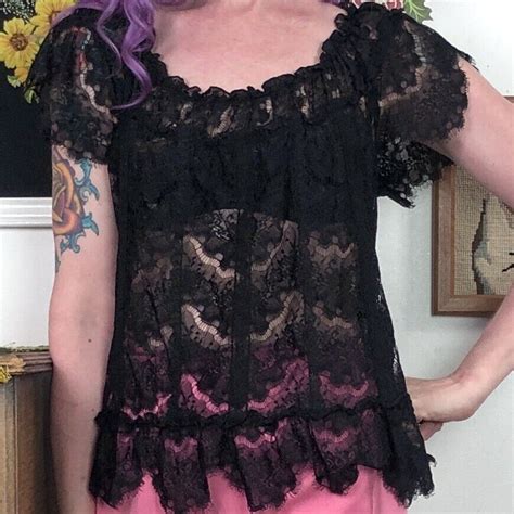 Anthropologie Odille Black Lace Blouse Sheer Babydol Gem