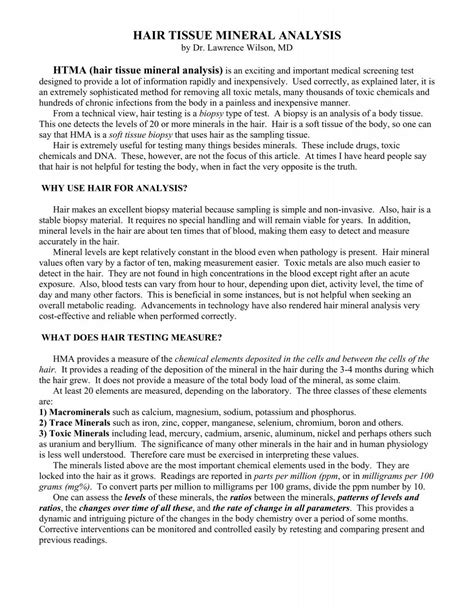 Htma Hair Tissue Mineral Analysis
