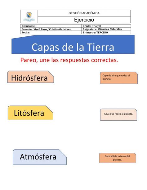 Capas De La Tierra Worksheet For Primer Grado Live Worksheets