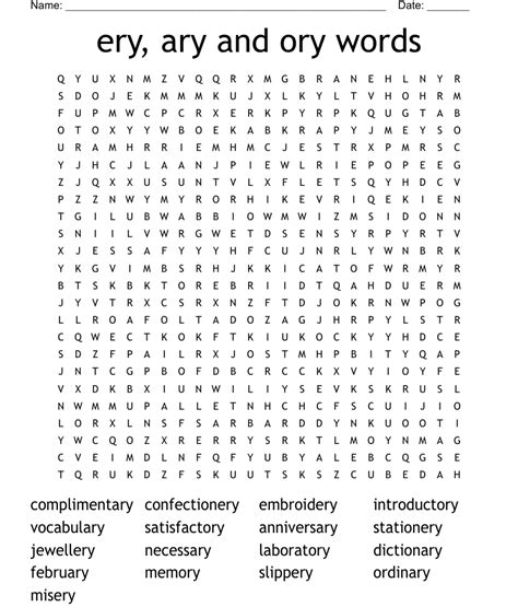 Ery Ary And Ory Words Word Search Wordmint