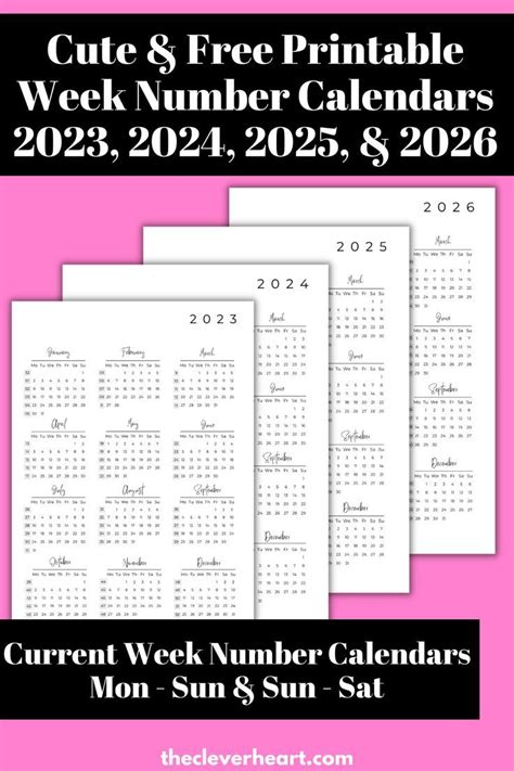 Free Printable Week Number Calendars 2023, 2024, 2025, & 2026 | Week number, Current week, Free ...