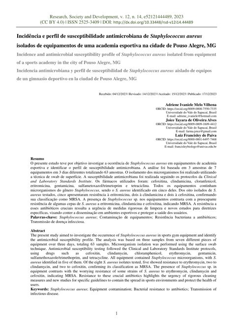 Pdf Incid Ncia E Perfil De Susceptibilidade Antimicrobiana De