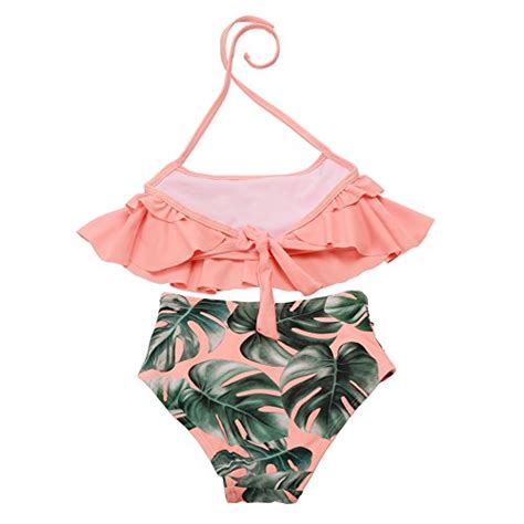 Xunyu Girls Swimsuit Falbala High Waisted Bathing Suit Halter Neck Bikini Swimwear Tankini