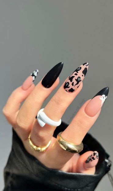 Dazzling Halloween Nails That Turn Heads Black White Ghost Stiletto