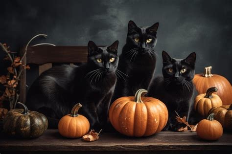 Premium Ai Image Halloween Pumpkins And Black Cats Art Thanksgiving Celebration