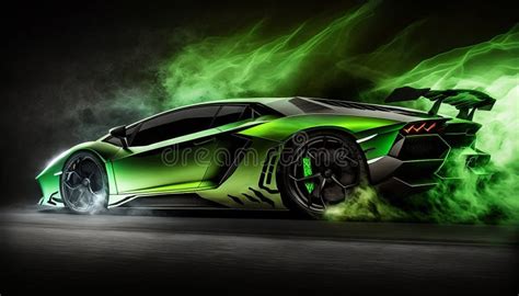 Green Lamborghini Aventador with Advanced Aerodynamics. Stock Photo ...