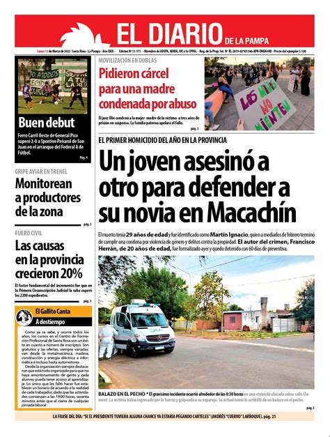 Tapa De El Diario En Papel Lunes 13 De Marzo De 2023 El Diario De La