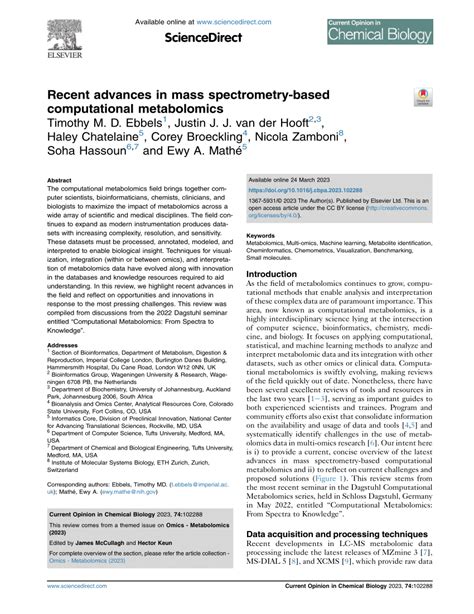 PDF Recent Advances In Mass Spectrometry Based Computational Metabolomics