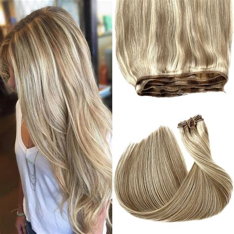 Sew In Weft Hair Extensions Human Hair 18 Inch Balayage Beige Blonde To Platinum