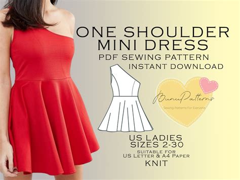 Mini Dress Sewing Pattern One Shoulder Pdf Sewing Pattern Etsy