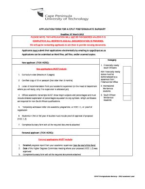 Application For A Cput Postgraduate Bursary Doc Template Pdffiller