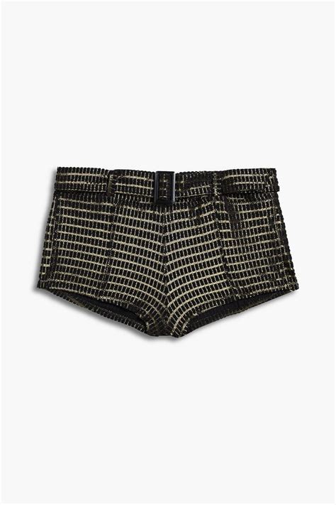 LISA MARIE FERNANDEZ Belted Metallic Stretch Jacquard Mid Rise Bikini Briefs THE OUTNET