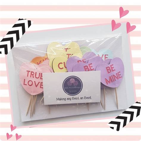 12 Conversation Hearts Cupcake Toppers Heart Toppers Valentine S Day Toppers Valentine Decor