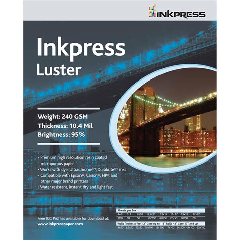 Inkpress Media Luster Paper X Sheets Pcl B H