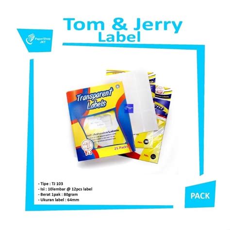 T J Transparent Label Sticker Tom Jerry Transparent Label