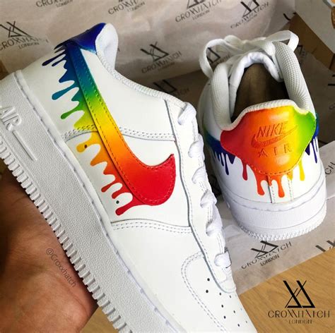 Rainbow Dripping Paint Swoosh Custom Nike Air Force Sneakers Etsy