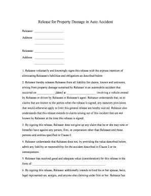 Property Damage Release Form Templates Fillable Printable Samples