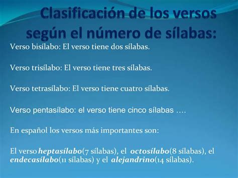 Ppt Clasificaci N De Los Versos Seg N El N Mero De S Labas