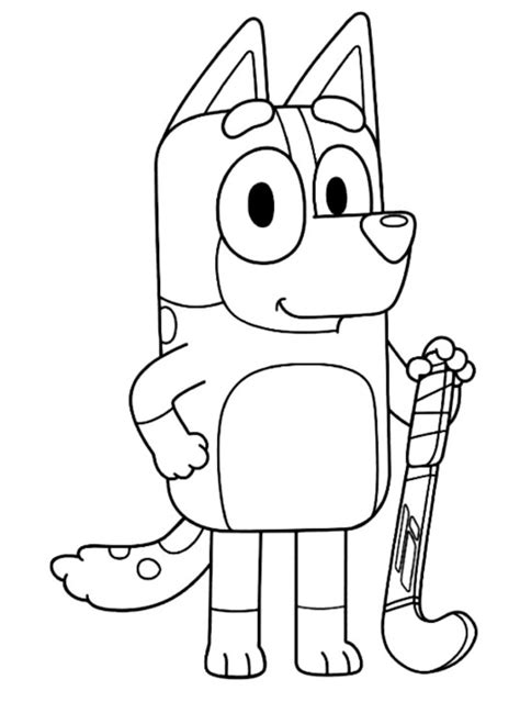 Coloriage Bluey avec une crosse à imprimer avec Tête à modeler