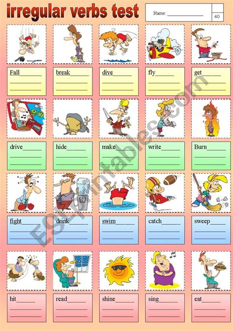 Irregular Verbs Test ESL Worksheet By Rudiwals