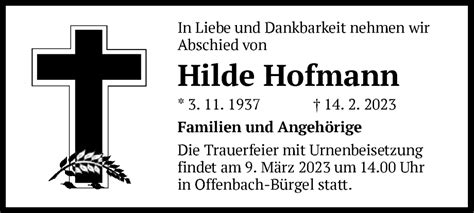 Traueranzeigen Von Hilde Hofmann Trauer Op Online De