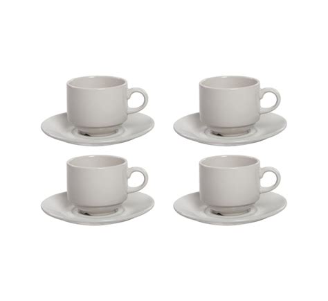 Continental Crockery Blanco Stacking Cups And Saucers 4 Pack Ceramic