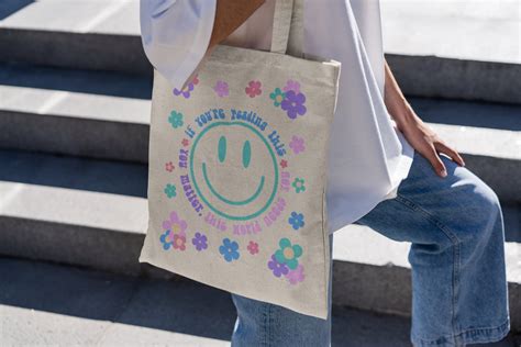 Smiley Face Cute Tote Bag Reusable Grocery Bag Flower Tote Bag Etsy Uk