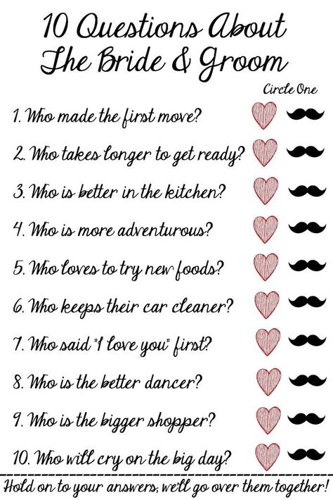 10 Questions About the Bride and Groom Bridal Shower Game