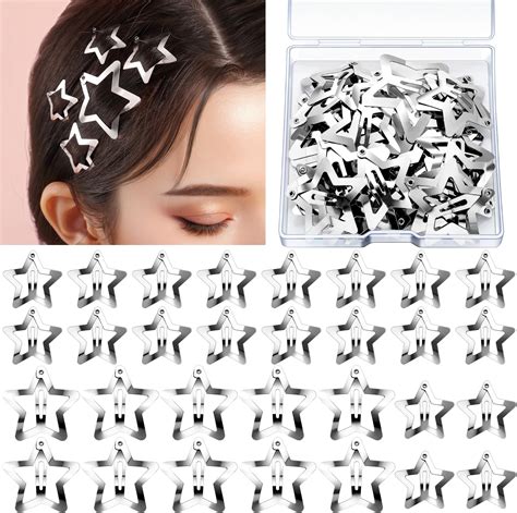 Amazon 20 PCS Star Snap Hair Clips Silver Y2K 2000s Hair