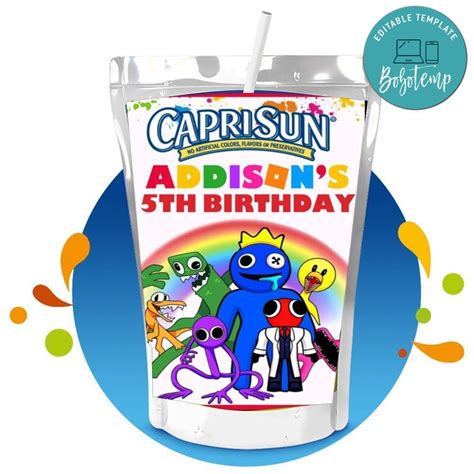 Rainbow Friends Roblox Capri Sun Birthday Digital File Printable