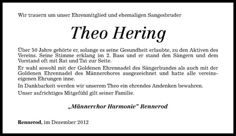 Traueranzeigen Von Theo Hering Rz Trauer De