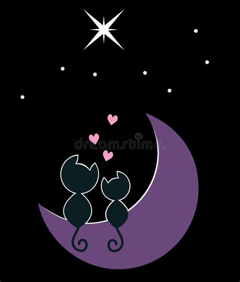 Two Cats In Love Watching On The Moon Stock Vector Illustration Of