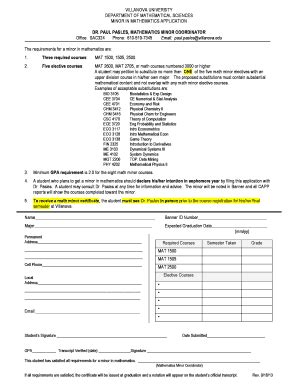 Fillable Online Villanova Math Minor Form Pdf Villanova