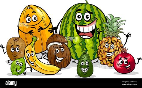 Cartoon Illustration Of Funny Tropical Fruits Food Characters Group Stock Vector Image And Art Alamy