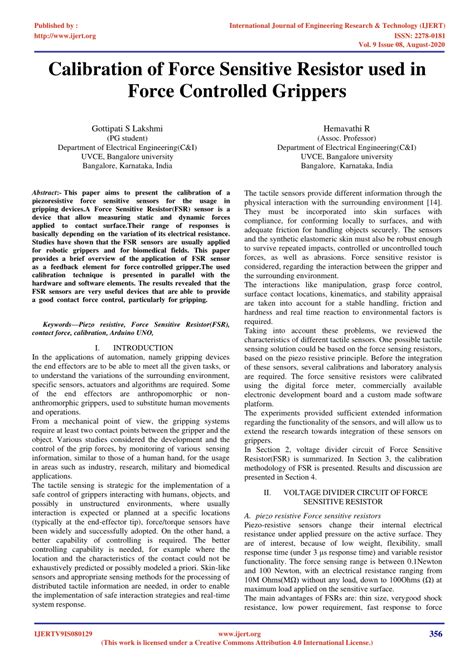 (PDF) Calibration of Force Sensitive Resistor used in Force Controlled Grippers